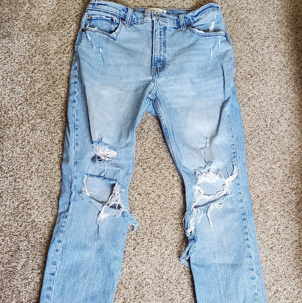Distressed Abercrombie & Fitch Light Blue High-Rise Skinny Jeans